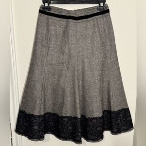 St. Emile Wool Skirt Womens 6 Gray Fit Flare Lace Embellishment Elegant Office